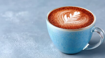 Mocha Coffee in Blue Textured Mug with Latte Art