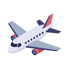 Airplane Jet Flying Isometric Icon with Red and Blue Color Scheme