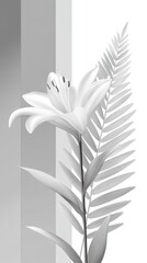 Monochrome Line Art Lily and Fern Illustration