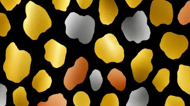 Gold and silver patterned background with small gold and silver rocks. The pattern is made up of many small circles