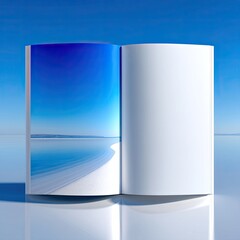 Open Book Mockup Minimalist Design Blue Seascape