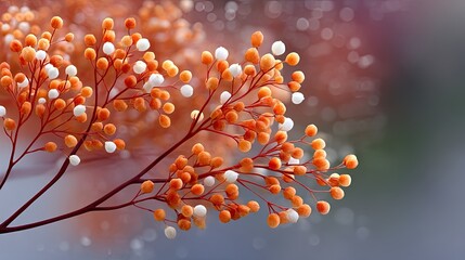 Orange and White Berries on Red Branch with Bokeh Background