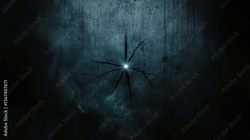 Poster a mysterious dark forest with a mysterious light source.
