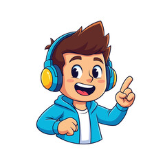 Stylish Boy with wearing Headphone Cartoon Character vector illustration.