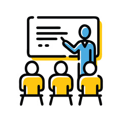 Flat Design Illustration of Teacher Explaining Lesson to Students in Classroom Setting