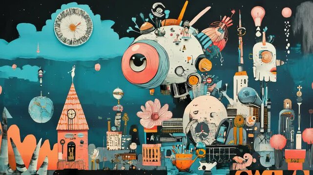 An illustration of a city with lots of different things on it