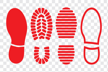 collection of Human walking footprints shoes and shoe sole funny feet footsteps paws people. vector footsteps icon or sign for print, isolated on white background