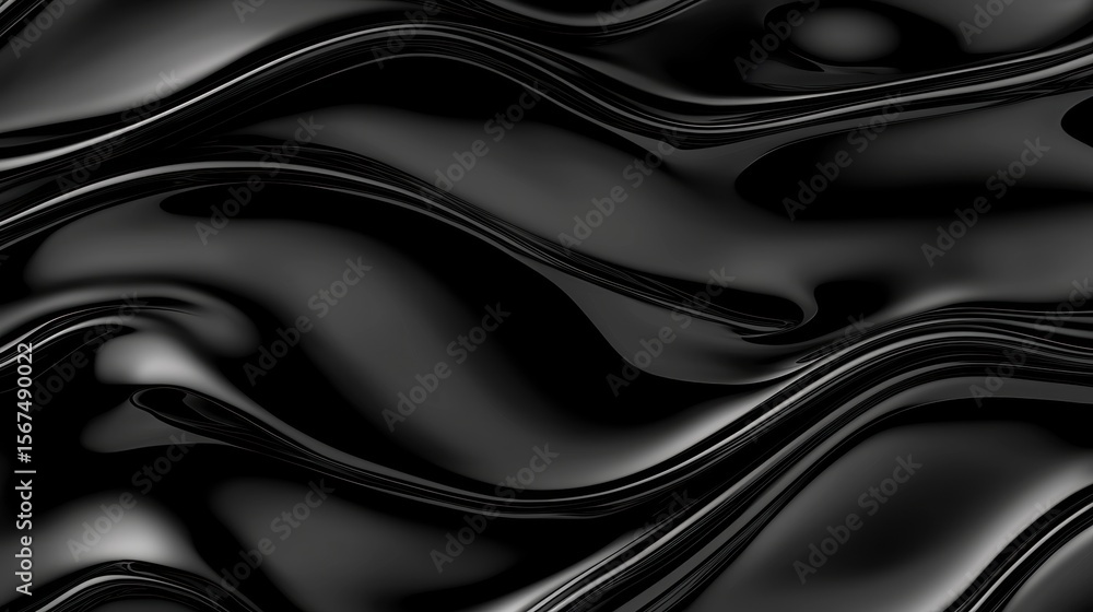 Poster a black abstract design with swirling lines and curves.