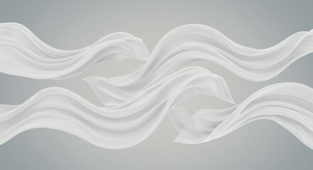 Fototapeta premium Abstract White Fabric Flowing on Gray Background - Minimalist Design