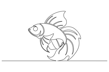 Continuous one line drawing of Tropical fish betta. Single line drawing illustration of Betta fish or cupang fish. Wall decor concept vector art. Doodle line illustration.
