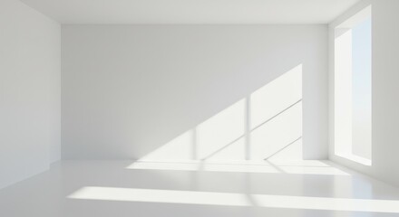 Fototapeta premium Bright Empty Room with White Walls and Sunlight Streaming Through Window