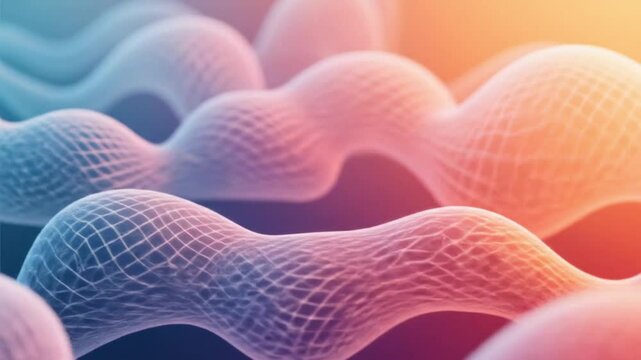 Futuristic soft grids and mesh spheres in pink and blue tones move rhythmically, suitable for tech-inspired art visuals, digital motion loops, or 3D abstract designs.