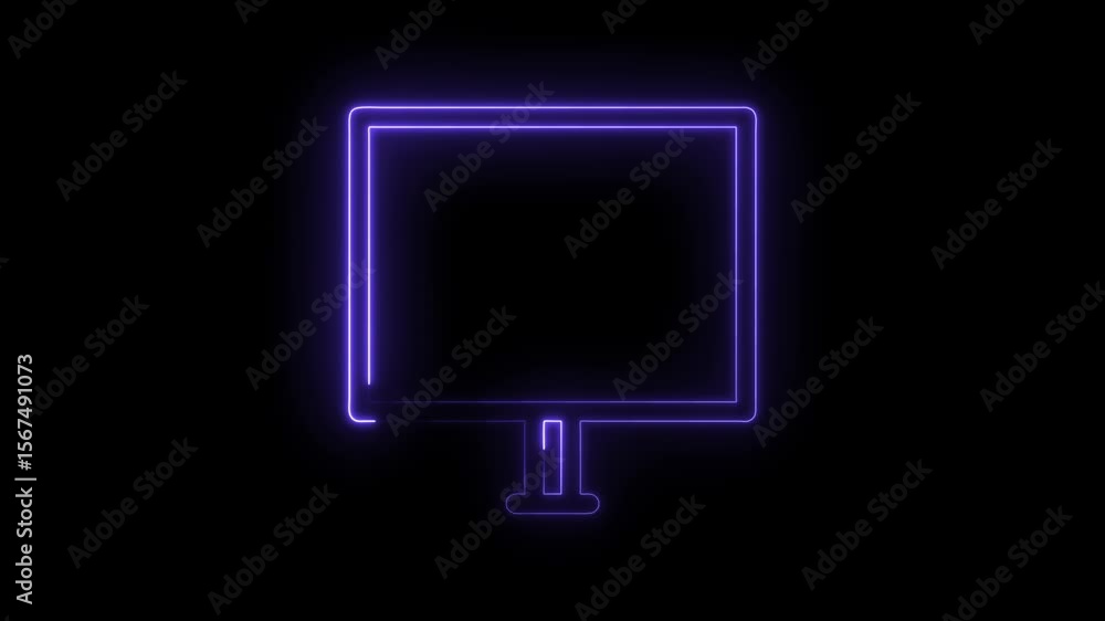 Poster animated neon computer screen outline glows purple on black background loop