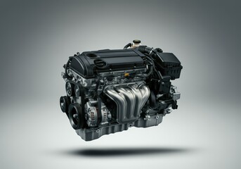 Pristine Inline-4 Car Engine Product Photography, Brand New and Fully Assembled for Compact Sedan, Automotive Engine Overhaul
