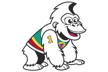 Smiling cartoon gorilla wears colorful jersey featuring numbers one and seven prominently displayed