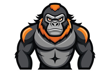 Stern muscular gorilla with striking orange highlights is confidently postured and has a very imposing presence