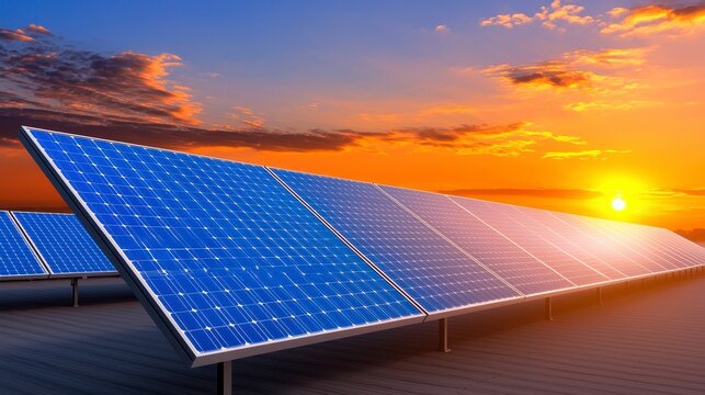 High tech solar farm funded by corporate investments endless fields of solar panels generating renewable energy a step towards decarbonization and sustainable finance. Innovative clean
