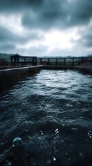 A water treatment facility tank filled with contaminated sludge