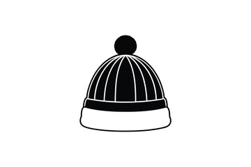 Fototapeta premium Black and White Winter Hat Silhouette with Pom Pom Detail