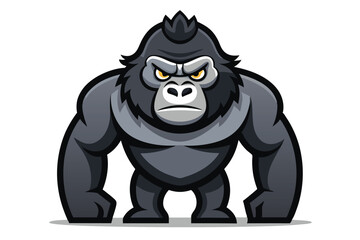 Strong gorilla with an angry expression stands firmly, showcasing its powerful build and striking gaze