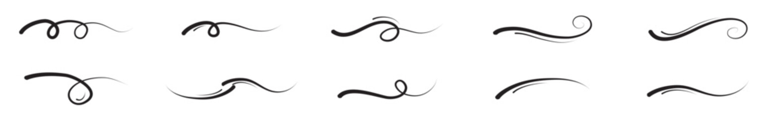 Hand drawn collection of curly swings, swashes, punches. Rotating calligraphy. Icon quote. Highlight text elements. vector illustration