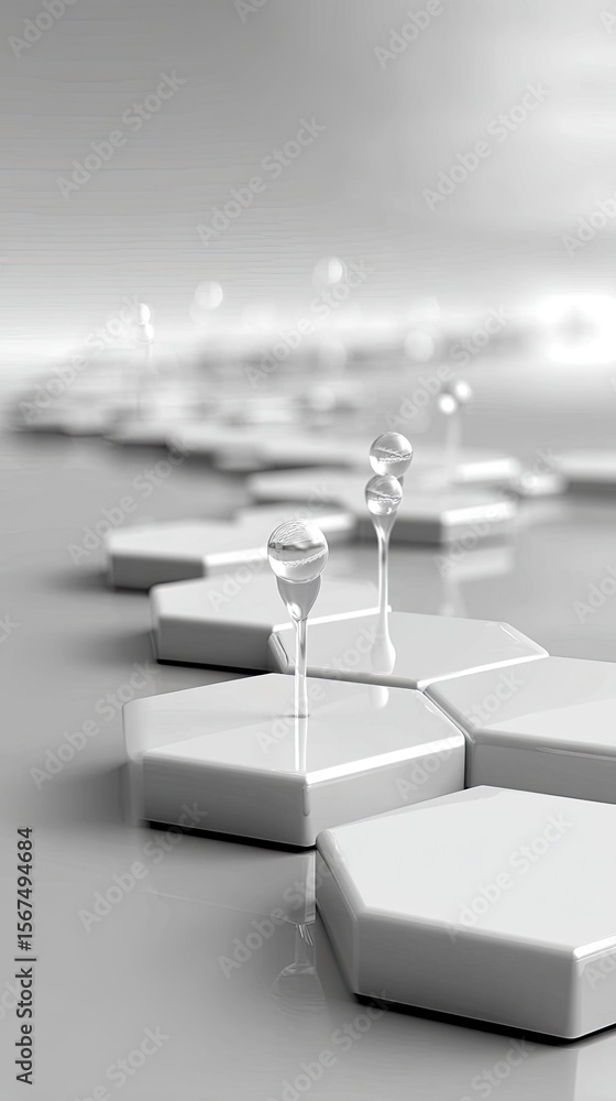 Poster abstract 3d rendering of hexagonal pattern with water drops