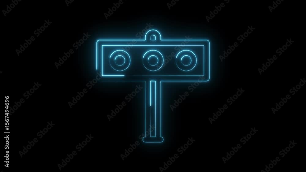 Poster neon outline of traffic light signals against black background animation loopable