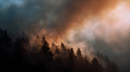 Fototapeta premium Raging forest fire releasing thick smoke into the sky