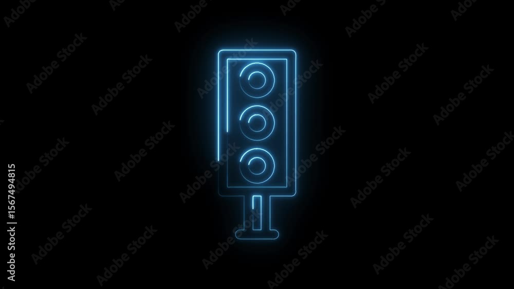 Poster glowing traffic light on black background abstract futuristic neon animation loop