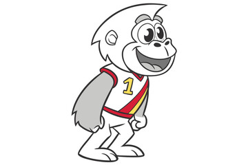 Smiling cartoon gorilla struts confidently while wearing a stylish hat and bowtie with charm