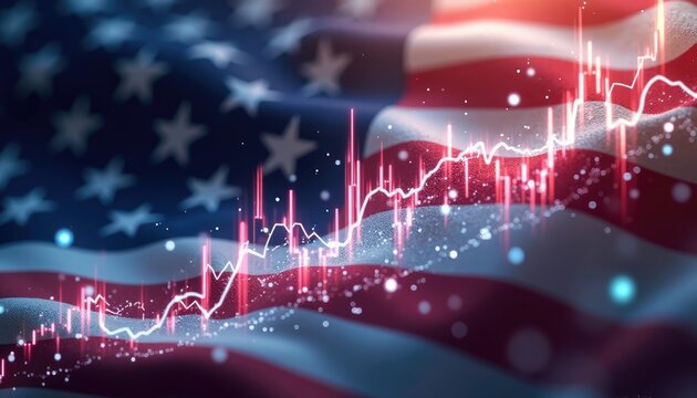Financial performance overlaid on an american flag.