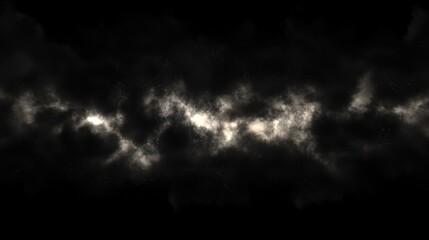 A dramatic night sky filled with dark clouds and bright stars.