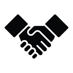 A minimalist black and white Silhouette design of a handshake on a white background
