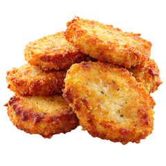 Golden fried hash browns, crispy potato patties snack on transparent background

