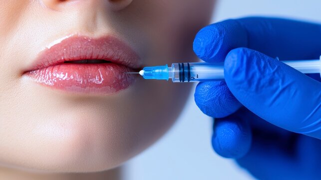 Close up of a woman receiving a cosmetic injection. A view of a female undergoing a facial rejuvenation procedure using a needle.
