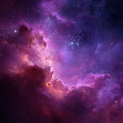 Fototapeta premium Vibrant Purple and Pink Nebula with Stars in Deep Space Background