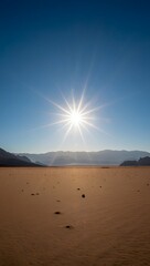 Explore scenic desert landscape with bright sun and mountain views for travel photography
