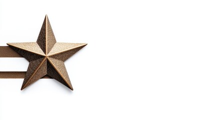 Fototapeta premium A five pointed gold star with reflective metallic texture elegant and modern photorealistic style isolated on white background. Dazzling five point star image shimmering gold finish