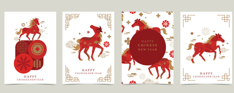 Chinese new year background with horse and lantern for A4 vertical design