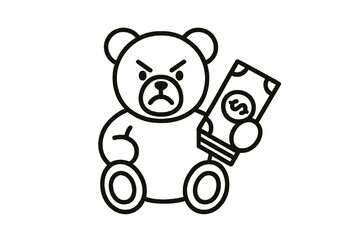 Fototapeta premium Cartoon bear holding cash with an angry expression showcases discontent in a playful manner