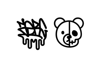 Unique street art designs featuring urban graffiti and a playful bear skull illustration
