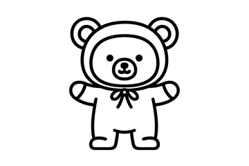 Cute bear character wearing a hoodie stands with outstretched arms in a playful pose, designed for children's illustrations and cartoons