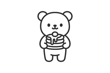 Cute bear character holding pancakes with syrup in a simple design