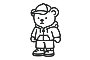 Obraz premium Cute bear character wearing a hoodie and cap stands confidently with a stylish look in a casual urban setting