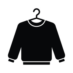 A minimalist black and white Silhouette of a crew neck sweatshirt hanging on a black plastic hanger