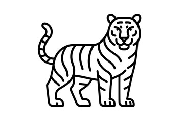 Obraz premium Stylized illustration of a tiger standing confidently with clear black lines on a white background