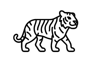 Naklejka premium White tiger walking gracefully in a stylized art form with bold lines on a clear background