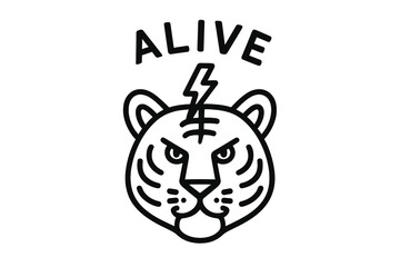 Tiger emblem with lightning bolt symbolizes strength, creativity, and vitality in bold black line art