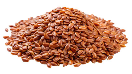 A pile of brown flaxseed is isolated on transparent background