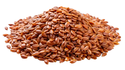 A pile of brown flaxseed is isolated on transparent background